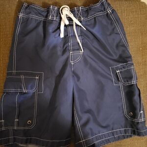 Mens small blue swim trunks with velcro pockets